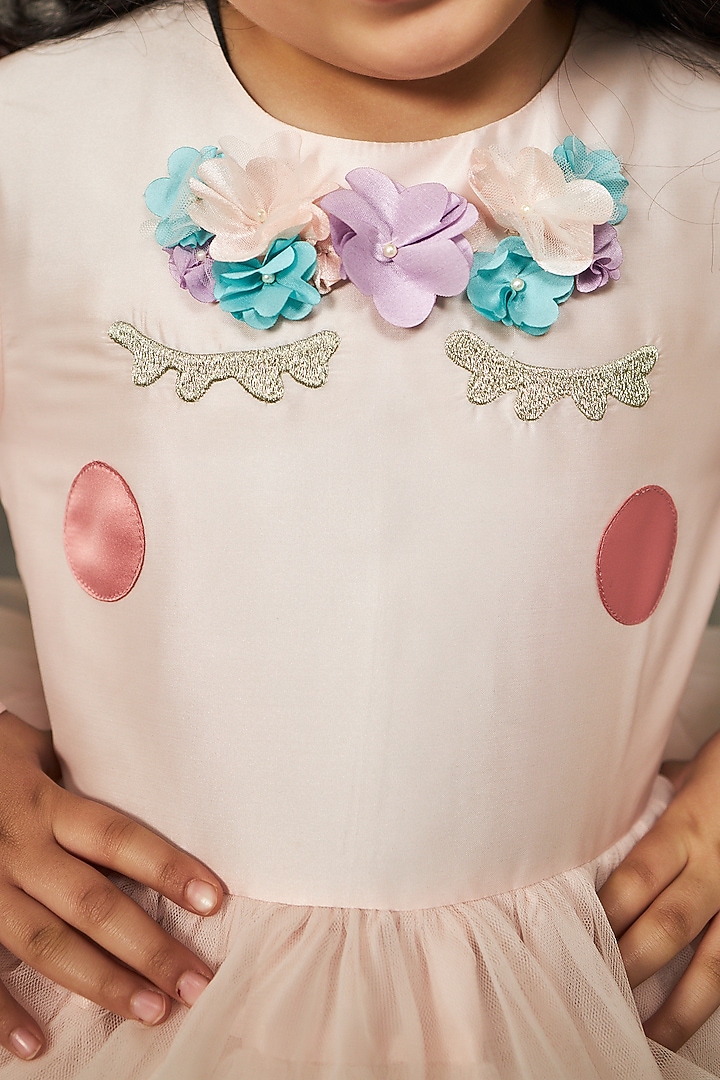 Blush Pink Net Unicorn Ruffled Dress For Girls by PNK Isha Arora (Pink) at Pernia's Pop Up Shop