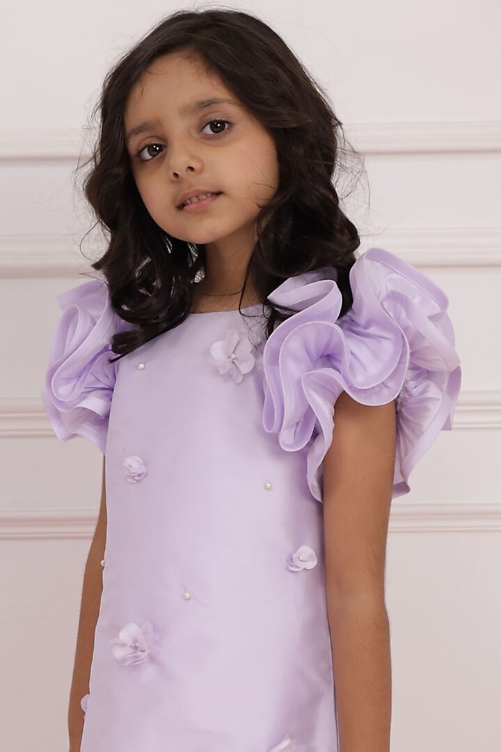 Lilac Poly Taffeta Shift Dress For Girls by PNK Isha Arora (Pink) at Pernia's Pop Up Shop