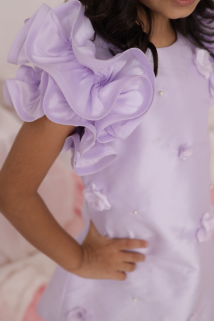 Lilac Poly Taffeta Shift Dress For Girls by PNK Isha Arora (Pink) at Pernia's Pop Up Shop