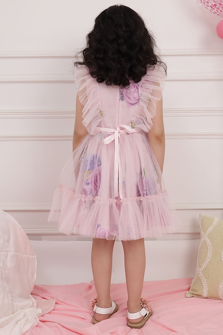Pink Printed Gathered Dress For Girls by PNK Isha Arora (Pink) at Pernia's Pop Up Shop