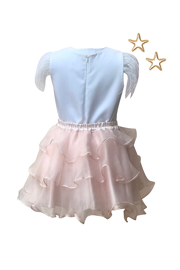 White & Light Peach Satin & Organza Ruffled Dress For Girls by PNK Isha Arora (Pink) at Pernia's Pop Up Shop