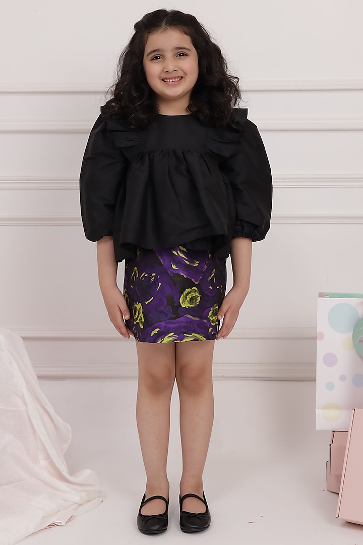 Purple Jacquard Mini Skirt Set For Girls by PNK Isha Arora (Pink) at Pernia's Pop Up Shop