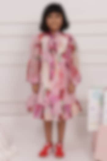 Multi-Colored Organza Printed Dress For Girls by PNK Isha Arora (Pink)