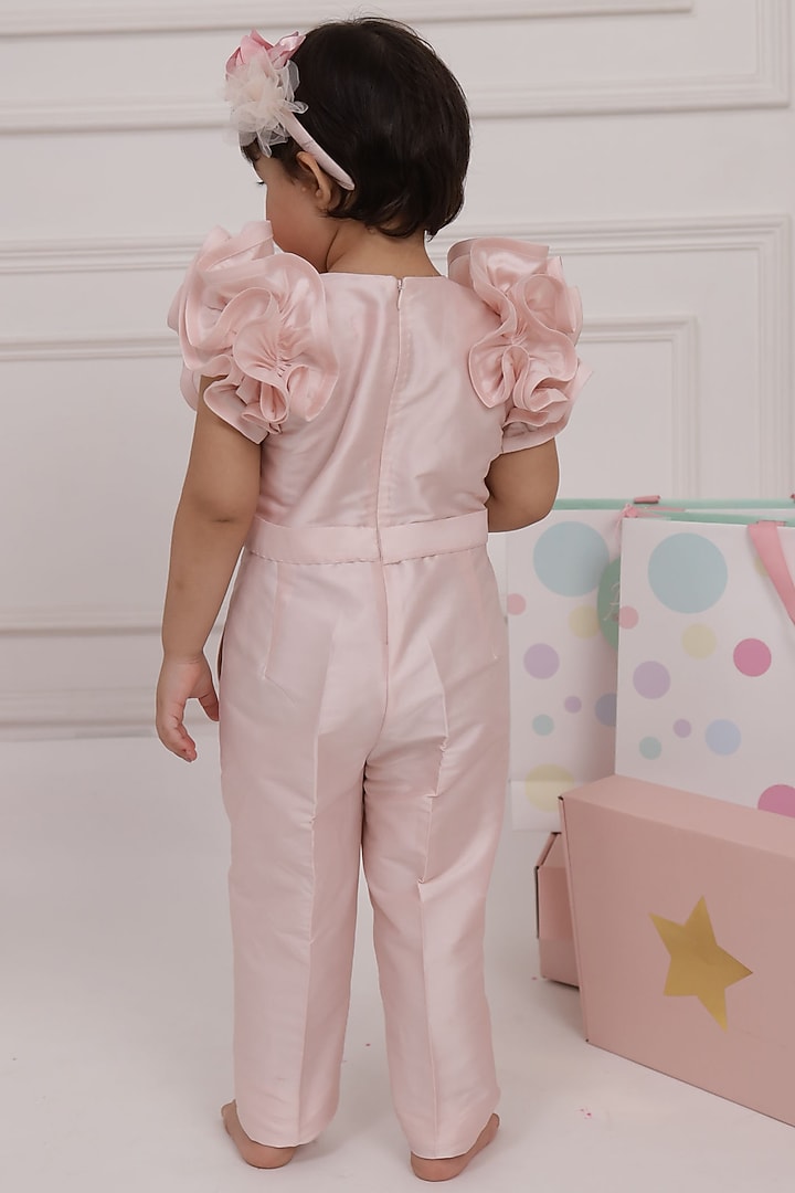 Soft Pink Taffeta & Cotton Jumpsuit For Girls by PNK Isha Arora (Pink) at Pernia's Pop Up Shop