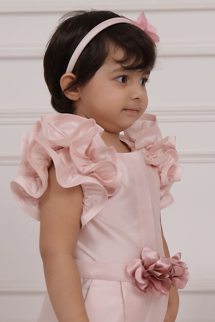 Soft Pink Taffeta & Cotton Jumpsuit For Girls by PNK Isha Arora (Pink) at Pernia's Pop Up Shop