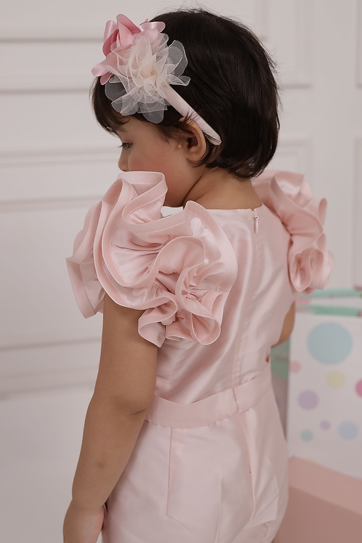 Soft Pink Taffeta & Cotton Jumpsuit For Girls by PNK Isha Arora (Pink) at Pernia's Pop Up Shop