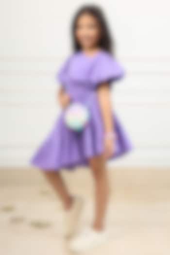 Grape Cotton Ruffled Cutout Dress For Girls by PNK Isha Arora (Pink)