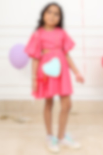 Barbie Pink Cotton Ruffled Cutout Dress For Girls by PNK Isha Arora (Pink)