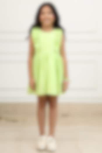 Bright Lime Ruffled Mini Dress For Girls by PNK Isha Arora (Pink)