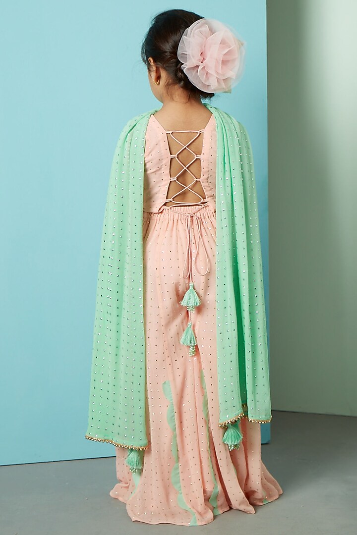 Peach Pink Viscose Panelled Pant Set For Girls by PNK Isha Arora (Pink) at Pernia's Pop Up Shop