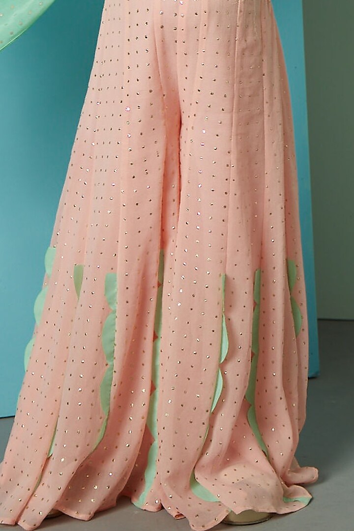 Peach Pink Viscose Panelled Pant Set For Girls by PNK Isha Arora (Pink) at Pernia's Pop Up Shop