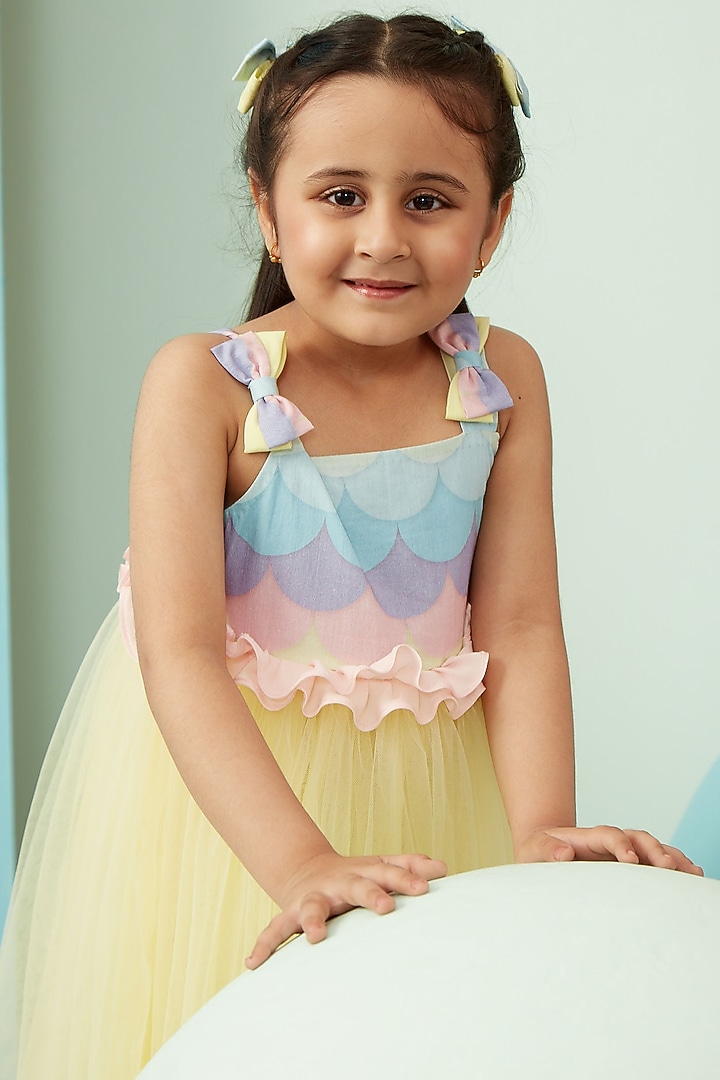 Multi-Colored Cotton Gathered Dress For Girls by PNK Isha Arora (Pink) at Pernia's Pop Up Shop