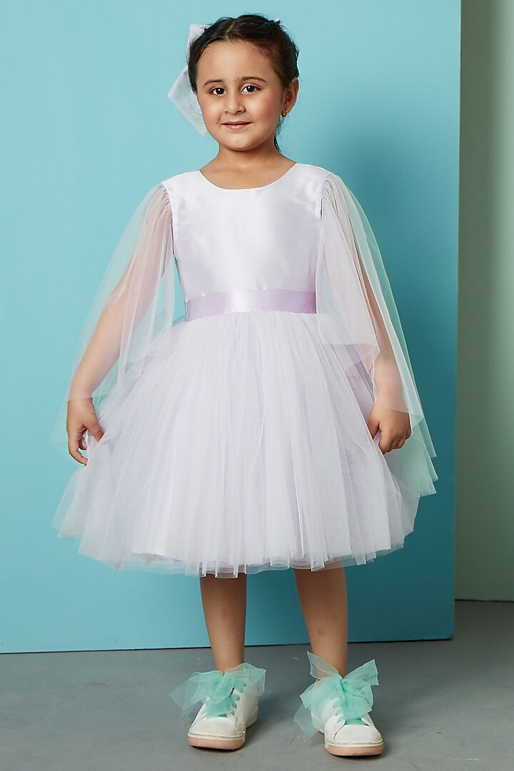 Lilac Net Frilled Bounce Dress For Girls by PNK Isha Arora (Pink)