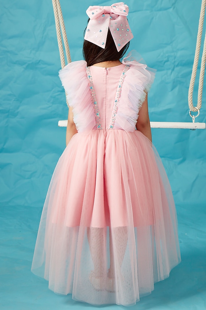 Pink Moss Crepe Frilled Dress For Girls by PNK Isha Arora (Pink) at Pernia's Pop Up Shop
