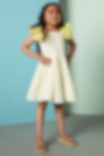 Yellow Crochet Cotton Swirl Dress For Girls by PNK Isha Arora (Pink)
