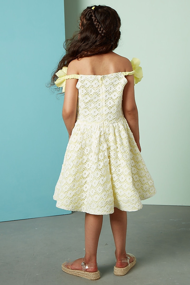 Yellow Crochet Cotton Swirl Dress For Girls by PNK Isha Arora (Pink) at Pernia's Pop Up Shop