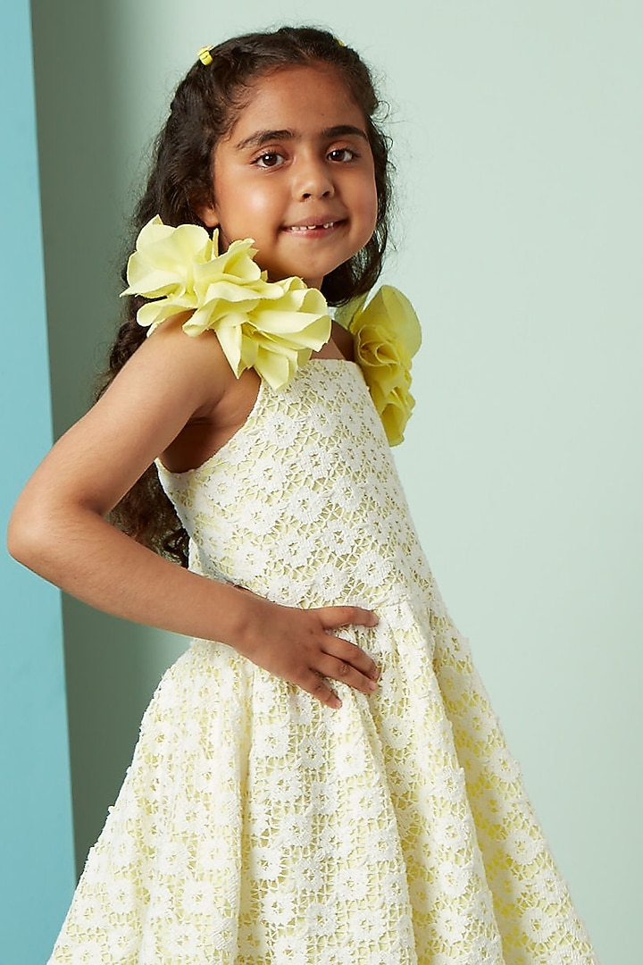 Yellow Crochet Cotton Swirl Dress For Girls by PNK Isha Arora (Pink) at Pernia's Pop Up Shop