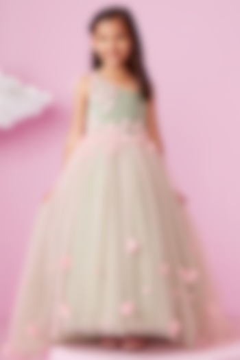 Moss Green Embellished Gown For Girls by PNK Isha Arora (Pink)