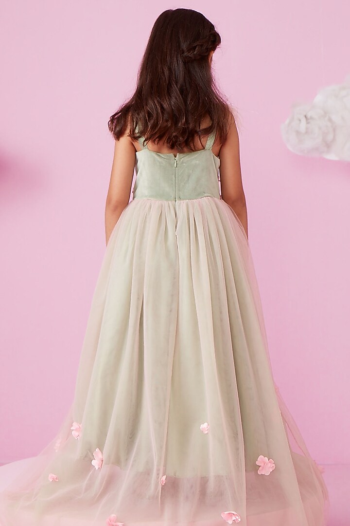 Moss Green Embellished Gown For Girls by PNK Isha Arora (Pink) at Pernia's Pop Up Shop