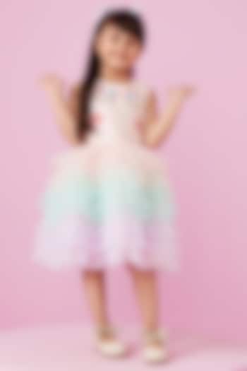 Blush Pink Embellished Ruffled Dress For Girls by PNK Isha Arora (Pink)