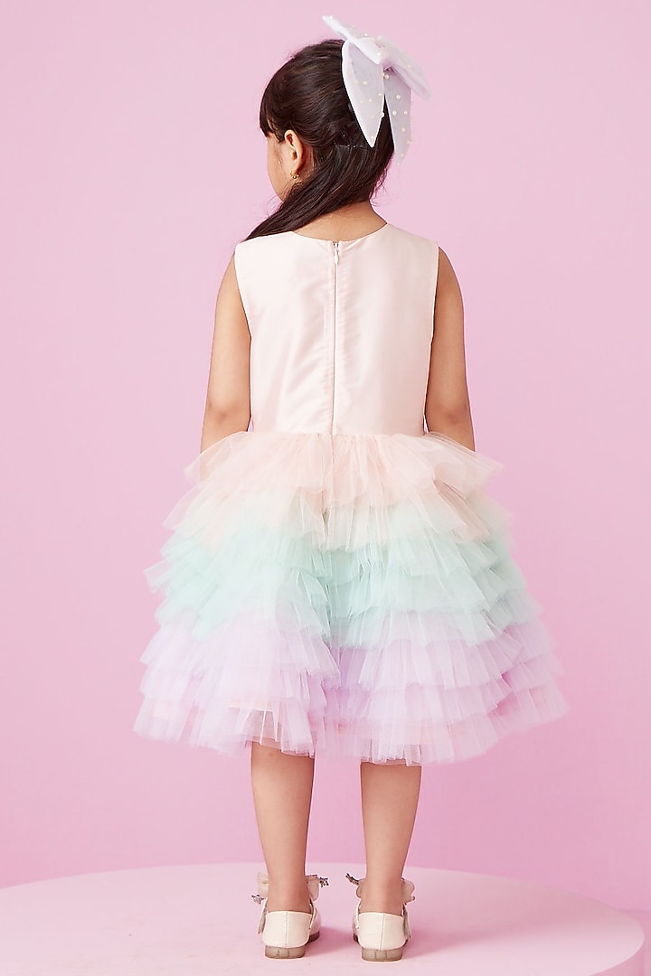 Blush Pink Embellished Ruffled Dress For Girls by PNK Isha Arora (Pink) at Pernia's Pop Up Shop