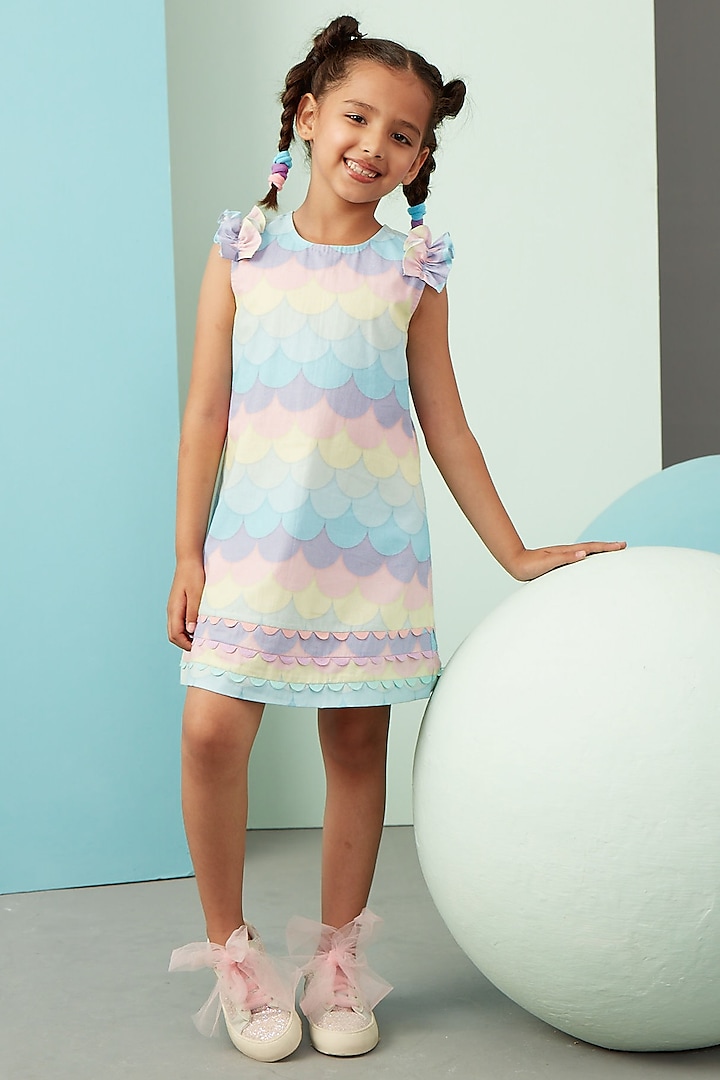 Multi-Colored Cotton A-line Dress For Girls by PNK Isha Arora (Pink)