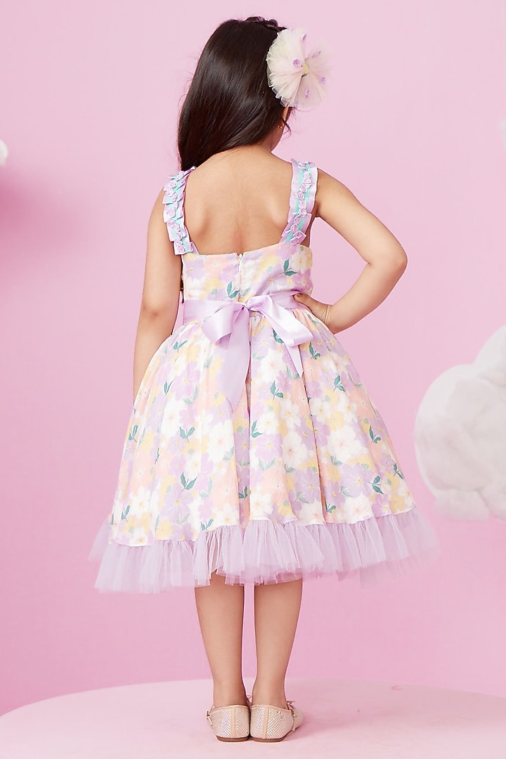 Multi-Colored Printed Frilled Dress For Girls by PNK Isha Arora (Pink) at Pernia's Pop Up Shop