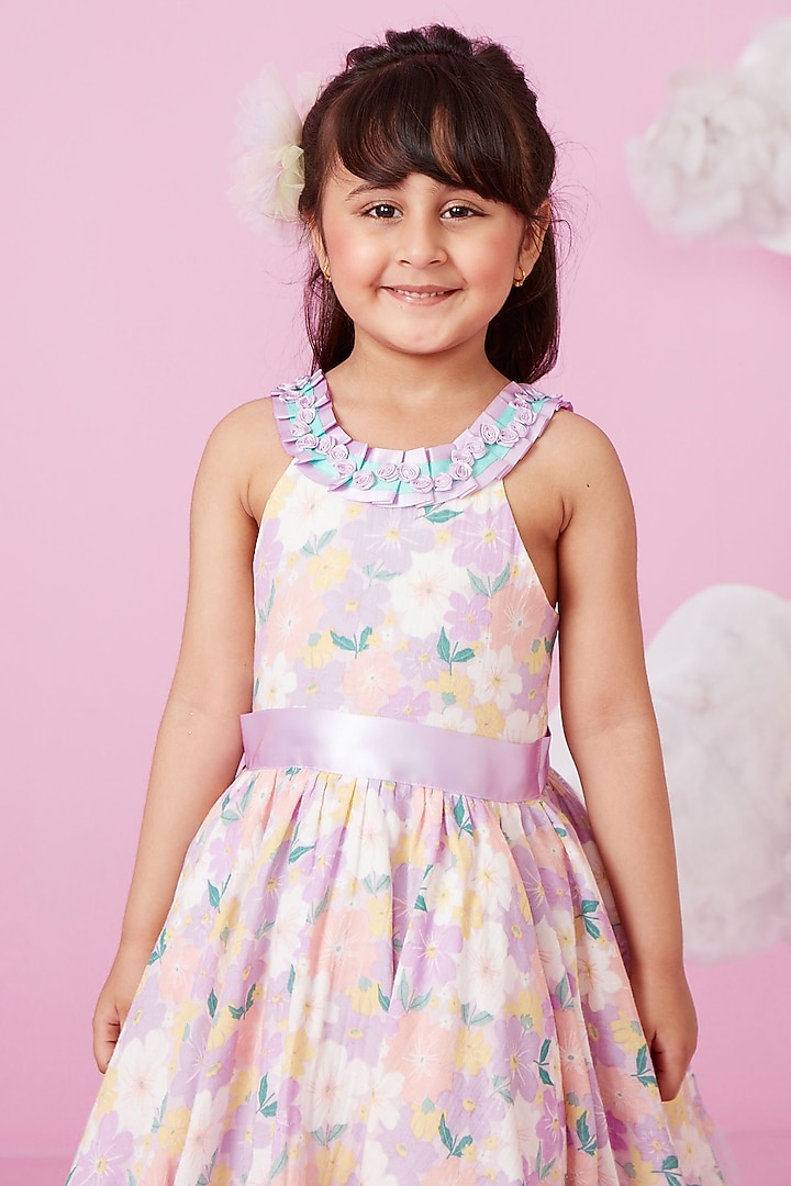 Multi-Colored Printed Frilled Dress For Girls by PNK Isha Arora (Pink) at Pernia's Pop Up Shop