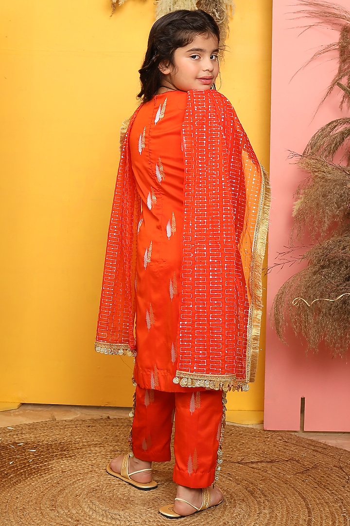Orange Silk Kurta Set For Girls by PNK Isha Arora (Pink) at Pernia's Pop Up Shop