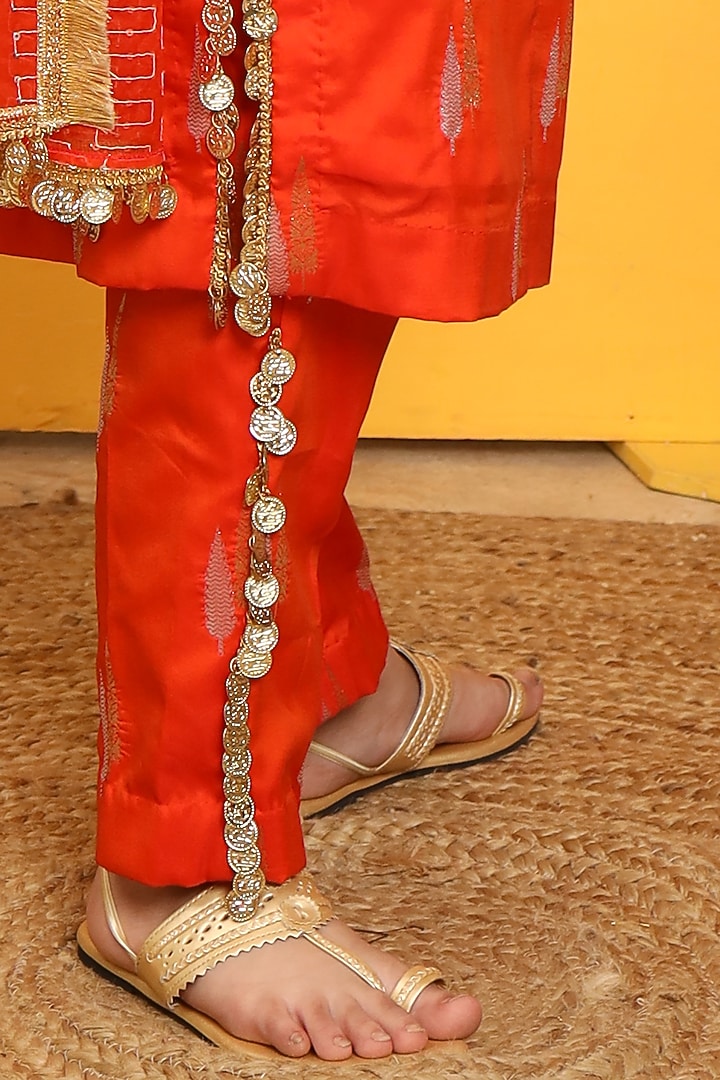 Orange Silk Kurta Set For Girls by PNK Isha Arora (Pink) at Pernia's Pop Up Shop