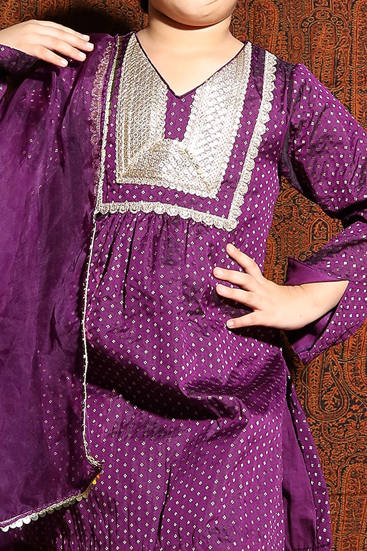 Purple Poly Silk Kurta Set For Girls by PNK Isha Arora (Pink) at Pernia's Pop Up Shop