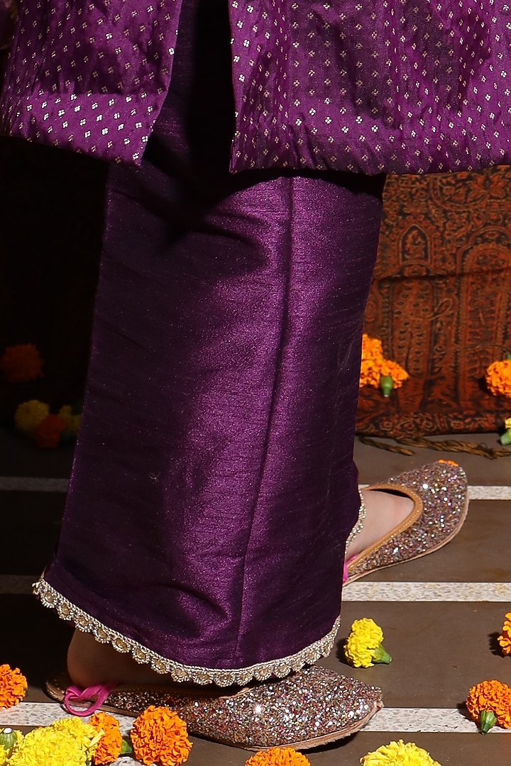 Purple Poly Silk Kurta Set For Girls by PNK Isha Arora (Pink) at Pernia's Pop Up Shop