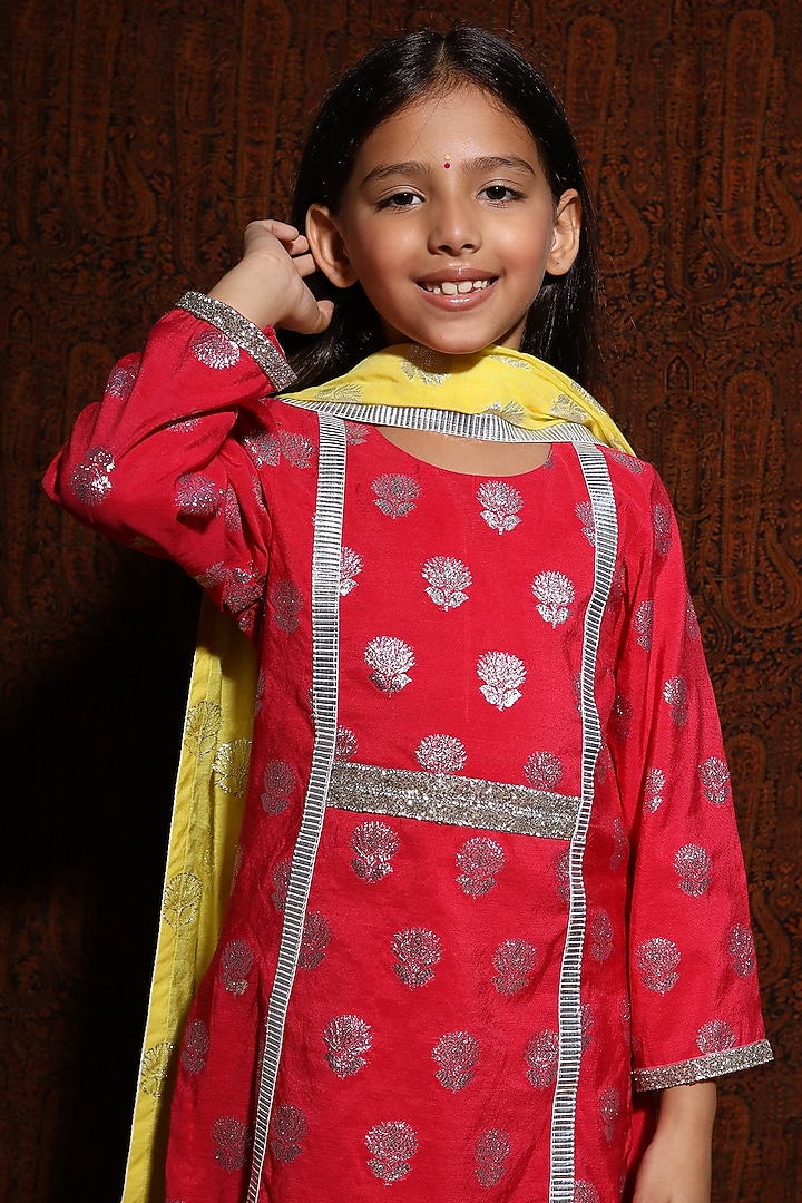 Pink Georgette Sharara Set For Girls by PNK Isha Arora (Pink) at Pernia's Pop Up Shop