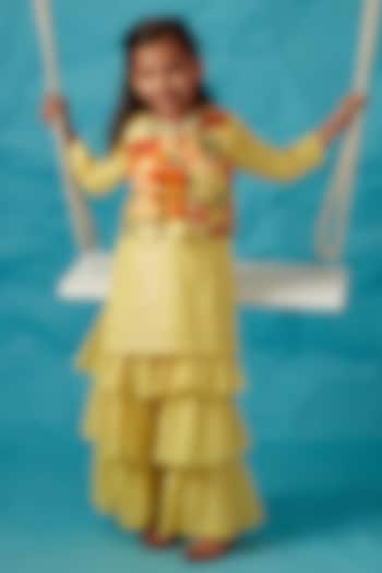 Yellow Chanderi Silk Sharara Set For Girls by PNK Isha Arora (Pink)