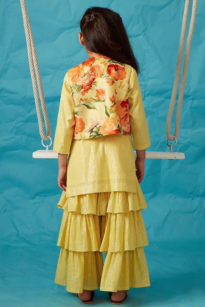 Yellow Chanderi Silk Sharara Set For Girls by PNK Isha Arora (Pink) at Pernia's Pop Up Shop
