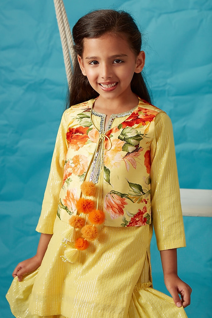 Yellow Chanderi Silk Sharara Set For Girls by PNK Isha Arora (Pink) at Pernia's Pop Up Shop