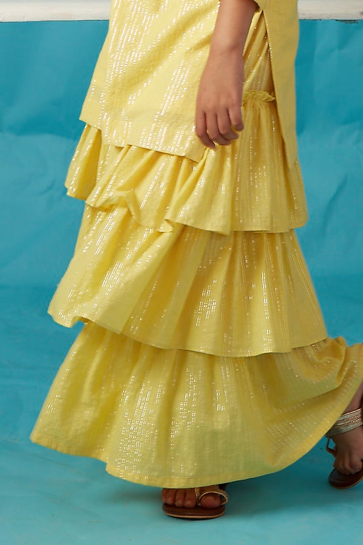 Yellow Chanderi Silk Sharara Set For Girls by PNK Isha Arora (Pink) at Pernia's Pop Up Shop