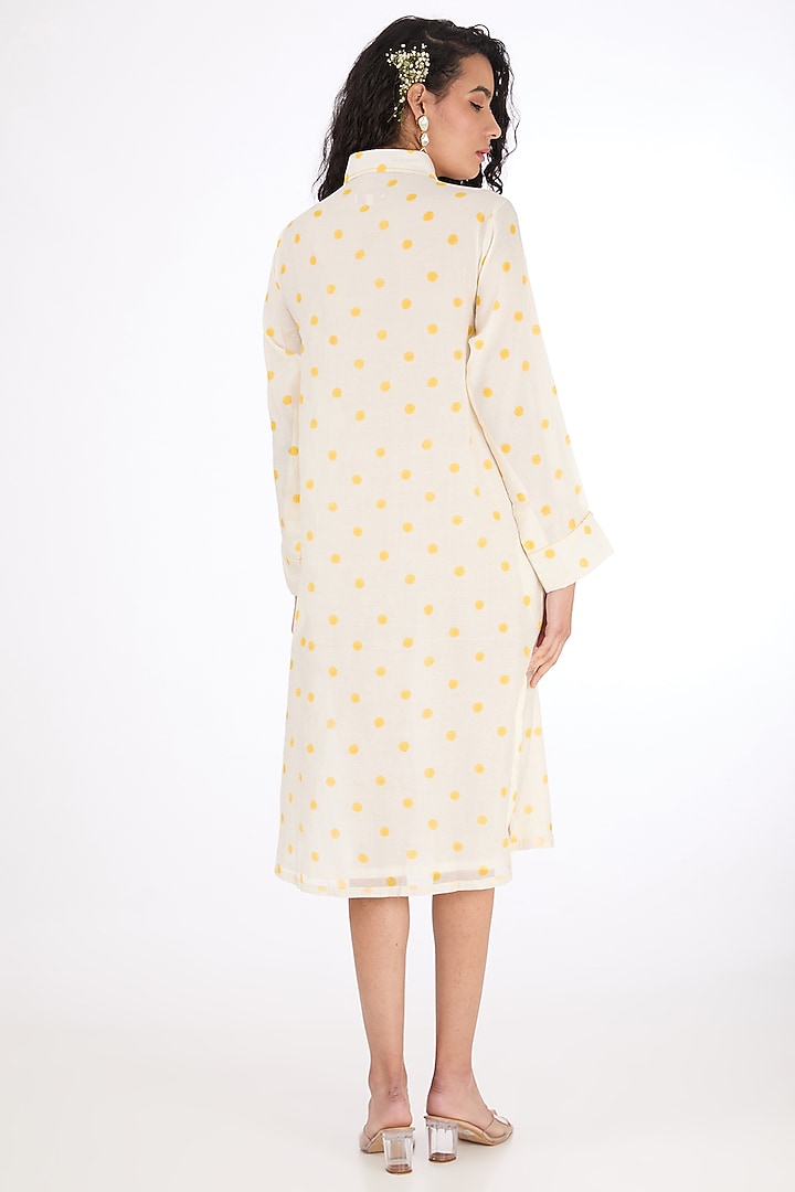 White Chanderi Polka Dot Printed Midi Summer Dress by Label Pankhuri by Priyanka at Pernia's Pop Up Shop