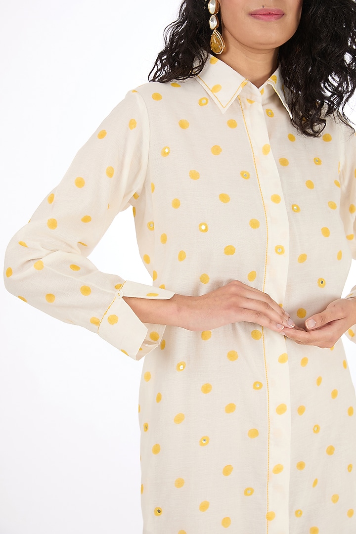 White Chanderi Polka Dot Printed Midi Summer Dress by Label Pankhuri by Priyanka at Pernia's Pop Up Shop