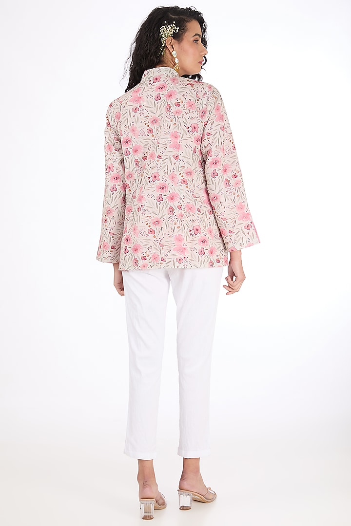 Red Cotton Linen Floral Printed Jacket by Label Pankhuri by Priyanka at Pernia's Pop Up Shop