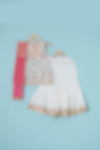 White Modal Silk Gharara Set For Girls by Pankhuri by Priyanka - Kids