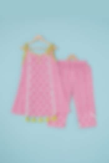 Pink Cotton Printed A-Line Kurta Set For Girls by Pankhuri by Priyanka - Kids
