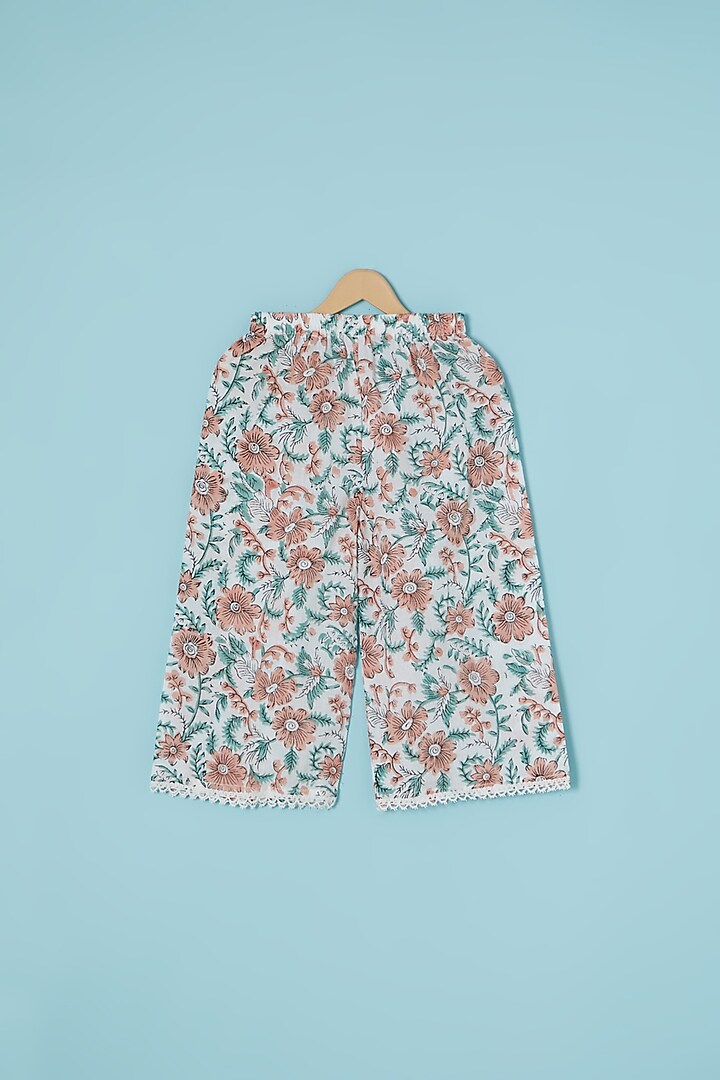 White Cotton Block Printed Palazzo Pant Set For Girls by Pankhuri by Priyanka - Kids at Pernia's Pop Up Shop