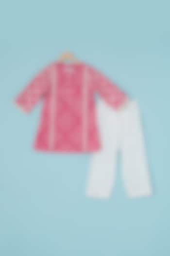 Red Cambric Cotton Printed Kurta Set For Girls by Pankhuri by Priyanka - Kids