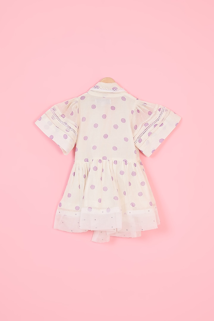 Off-White Chanderi Polka Dot Hand Block Printed Dress For Girls by Pankhuri by Priyanka - Kids at Pernia's Pop Up Shop