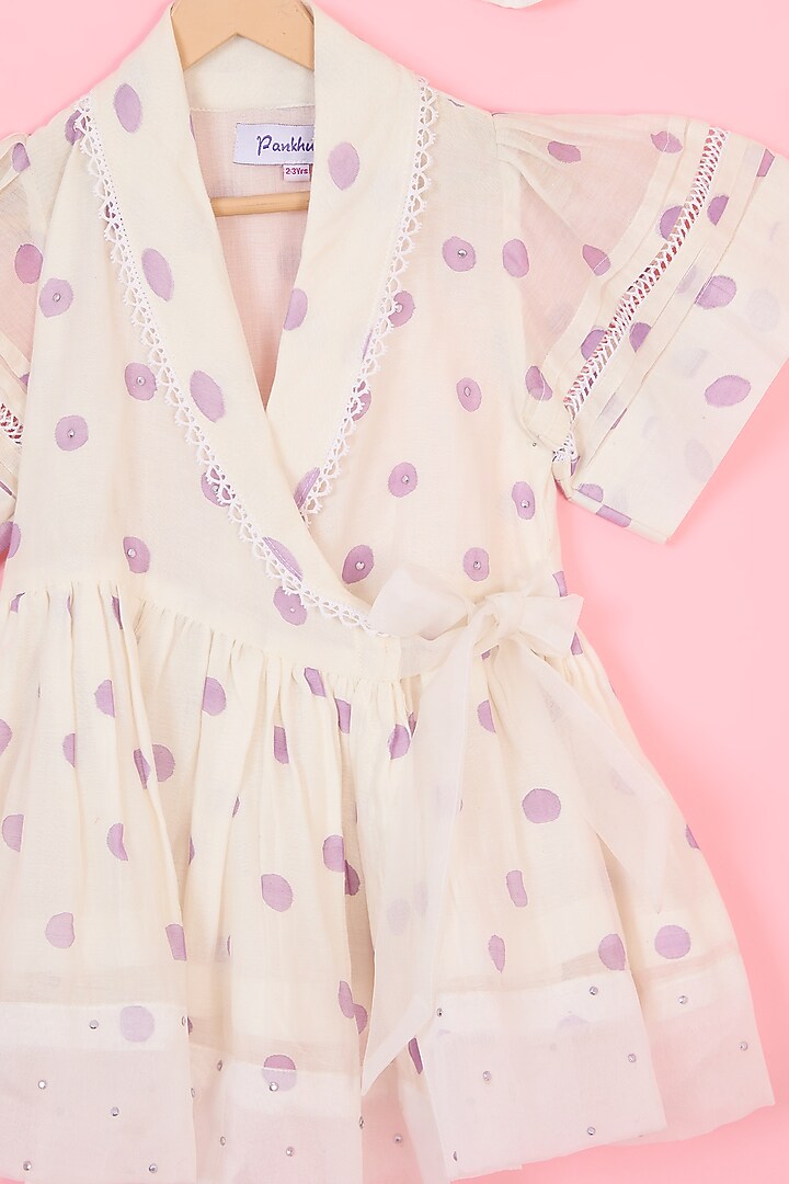 Off-White Chanderi Polka Dot Hand Block Printed Dress For Girls by Pankhuri by Priyanka - Kids at Pernia's Pop Up Shop