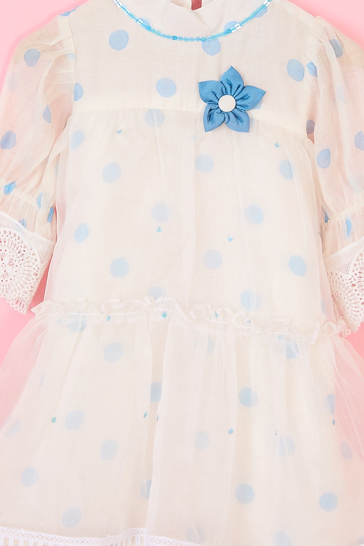 Powder Blue Mul Chanderi Hand Block Polka Dot Printed Layered Dress For Girls by Pankhuri by Priyanka - Kids at Pernia's Pop Up Shop