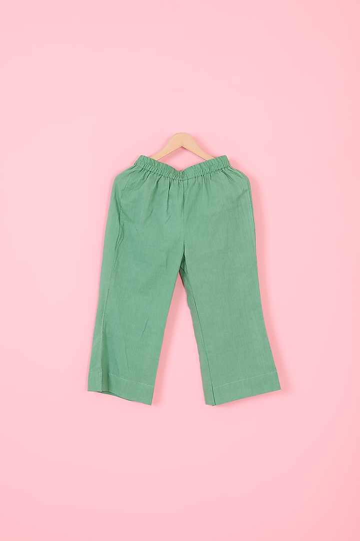 Green Mul Chanderi Flared Pant Set For Girls by Pankhuri by Priyanka - Kids at Pernia's Pop Up Shop