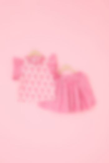 Pink Cotton Hand Block Printed Skirt Set For Girls by Pankhuri by Priyanka - Kids