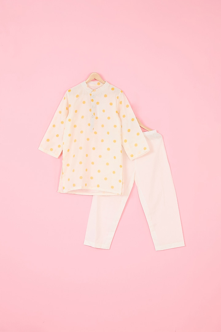 Yellow Pure Chanderi Hand Block Printed Nehru Jacket Set For Boys by Pankhuri by Priyanka - Kids at Pernia's Pop Up Shop